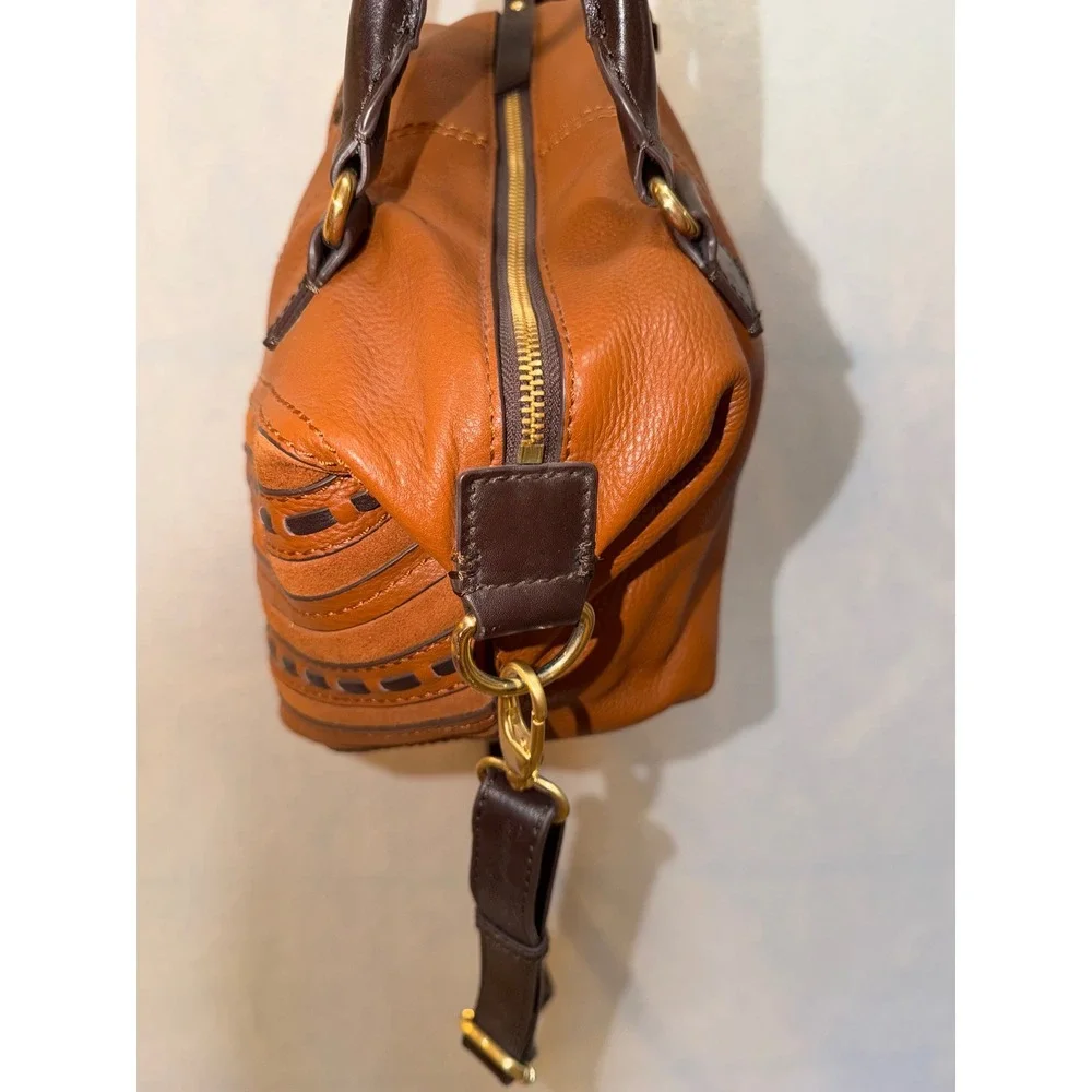 Isabella‎ Fiore Leather Chevron Satchel Crossbody Bag Tan Brown